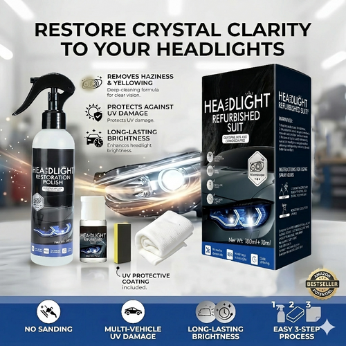 Automotive Headlamp Restoration Fluid, oxidized and yellowed automotive headlamps, blurring enhanced crystalline coating refurbisher