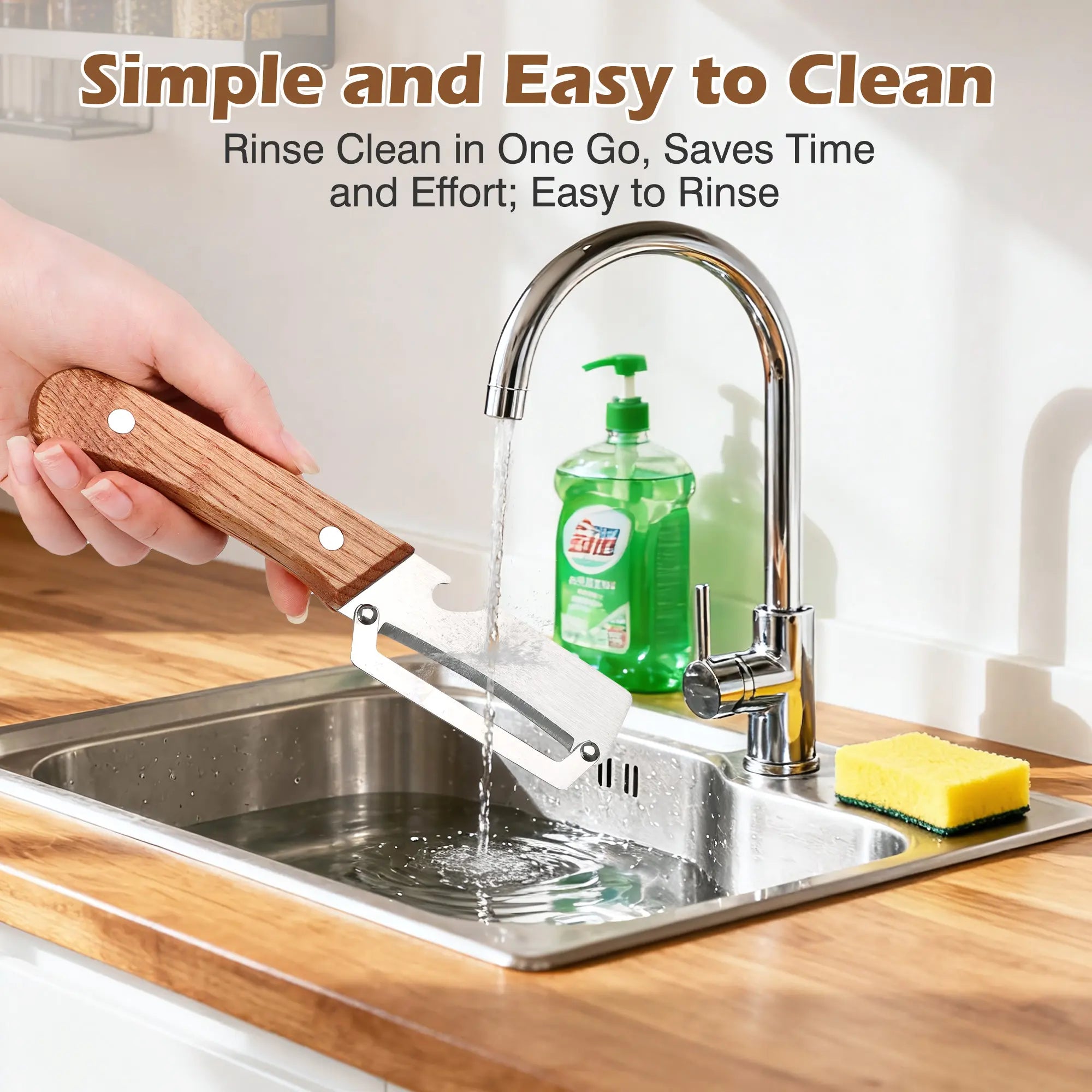 Wooden-Handled Vegetable & Fruit Peeler - Stainless Steel Blade with Built-In Bottle Opener, Ergonomic Kitchen Tool