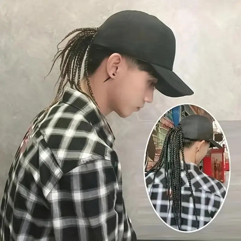 Hip-Hop Punk Baseball Cap with Braided Dreadlock Wig Adjustable Snapback High-Temperature Fiber Black Brown 35.05cm 44.96cm for Motorcycle Style Urban Fashion