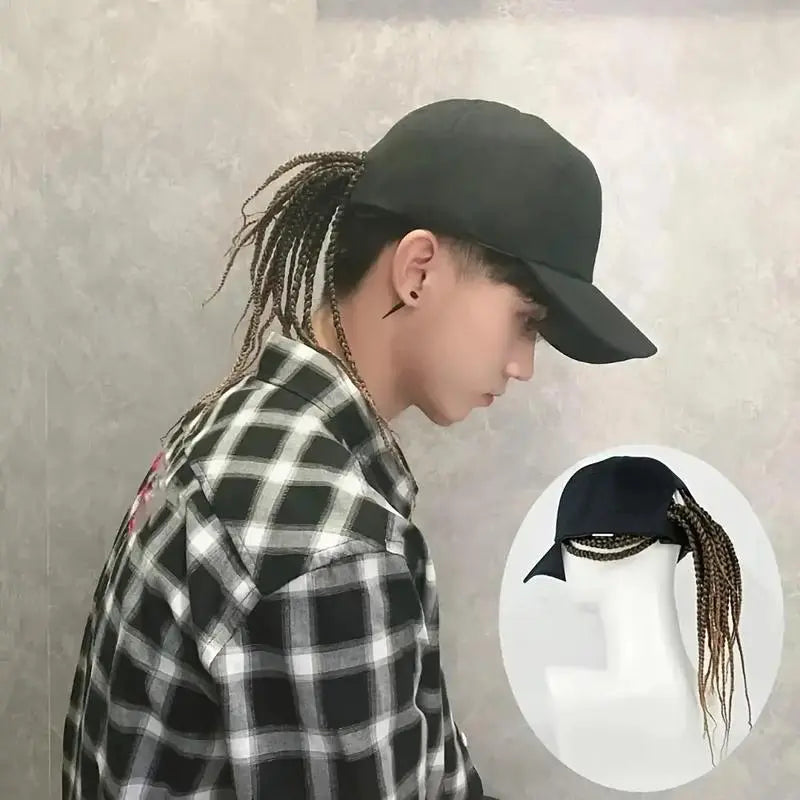 Hip-Hop Punk Baseball Cap with Braided Dreadlock Wig Adjustable Snapback High-Temperature Fiber Black Brown 35.05cm 44.96cm for Motorcycle Style Urban Fashion