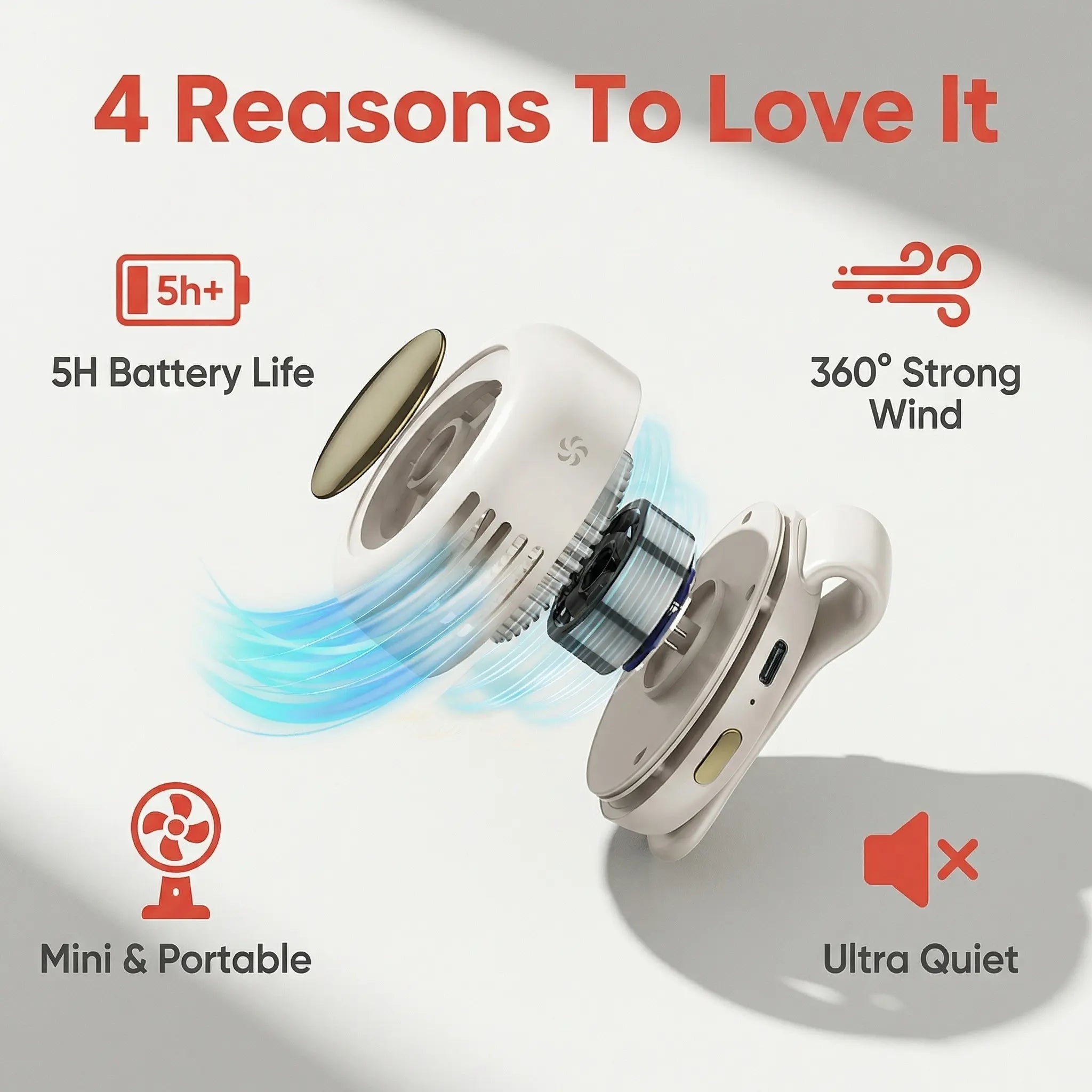 Mini Bladeless Fan. Portable, rechargeable, and silent. Features 3 adjustable speeds, a rotating body, and versatile use as a handheld, waist-mounted, or phone cooling fan. Ideal for outdoor travel,Perfect Gift